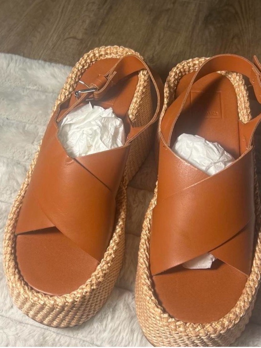 Dolce Vita Cognac Leather Platform Espadrille Sandals